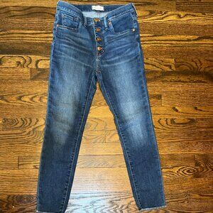 Madewell 9" Mid-rise Skinny Jeans Womens Size 28 Blue Frayed Hem Button-Fly